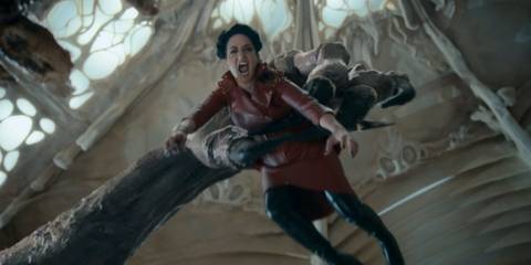Archie Panjabi as the Rani being eaten by Omega in Doctor Who