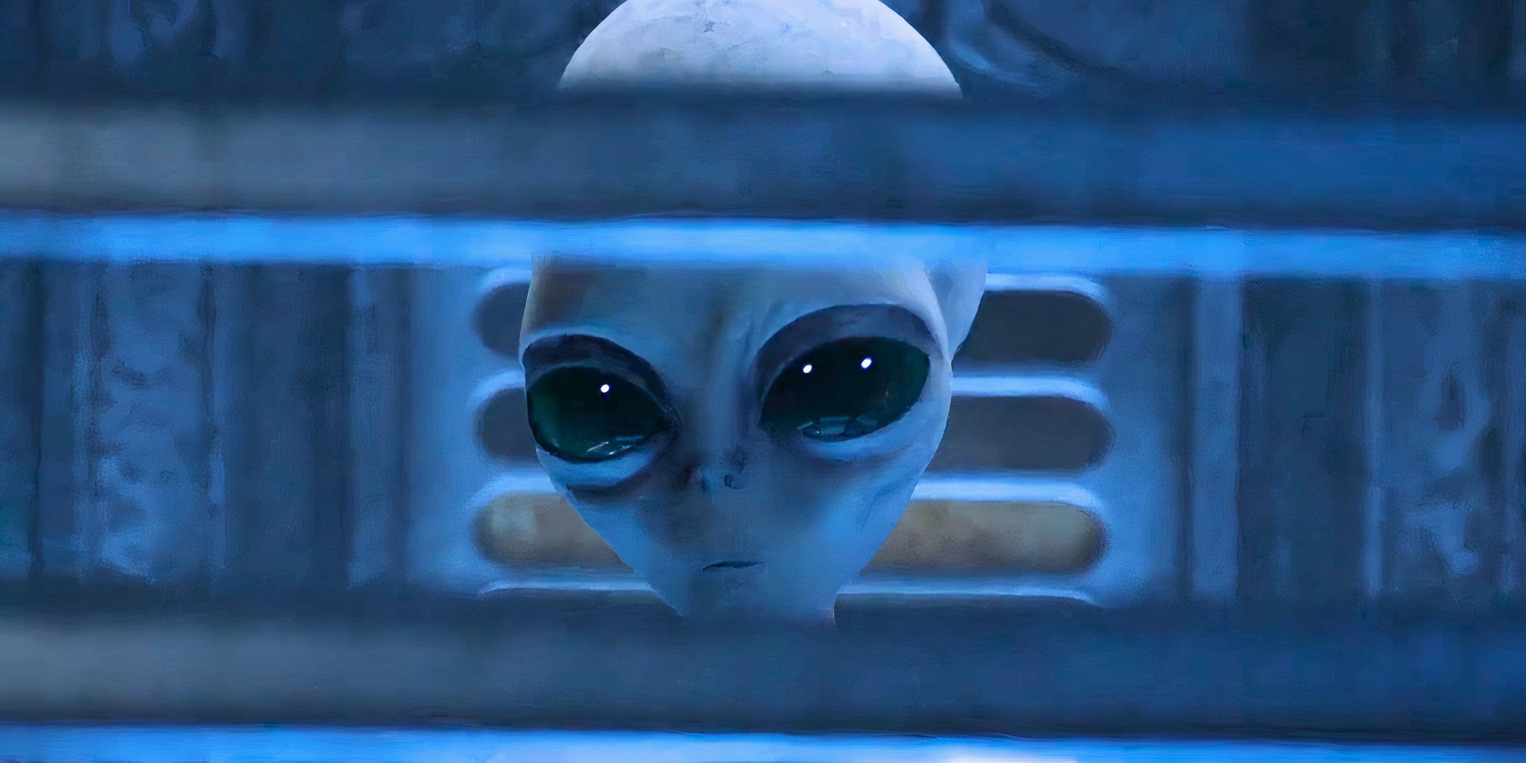 Bruce peeking through some shutters in Resident Alien