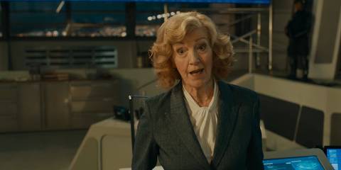 Susan Twist as Susan Triad explaining about the glitches on Earth in the Doctor Who season 15 finale, 
