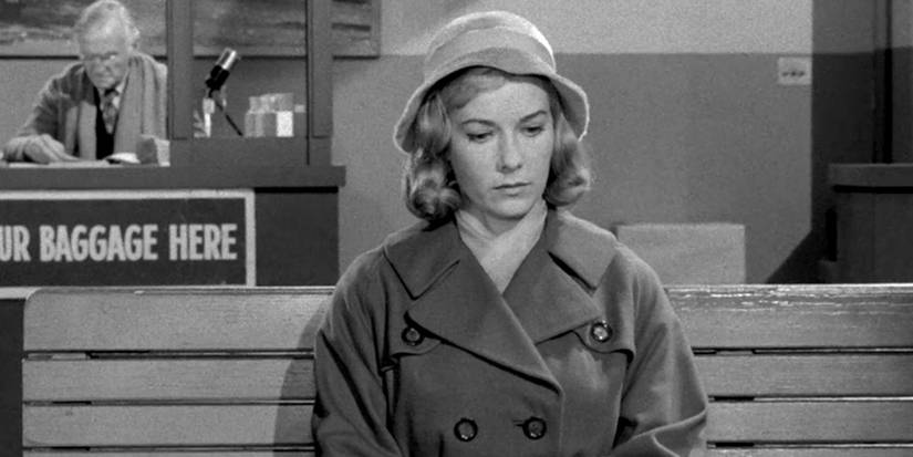 Vera Miles at a bus station in The Twilight Zone episode Mirror Image