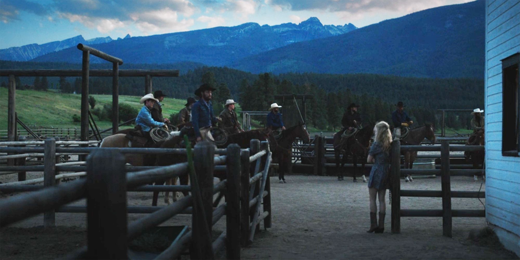 Young Beth watches the cowboys at dawn in a Yellowstone flashback