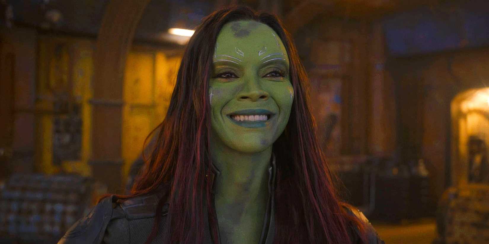 Zoe Saldana As Gamora Smiling In Guardians of the Galaxy Vol 3