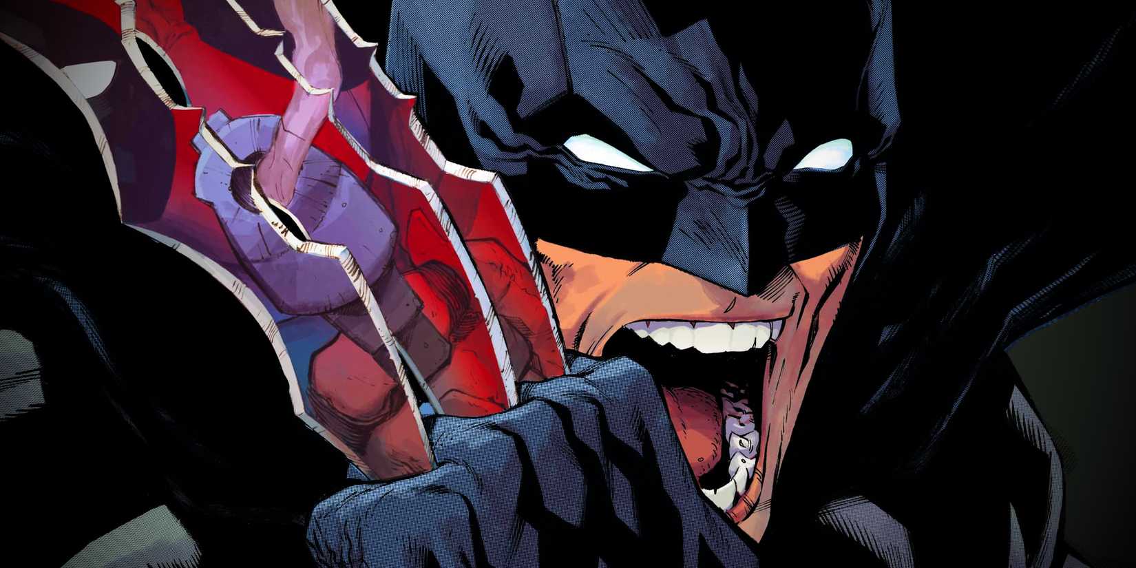 Batman using batarangs as claws in Ryan Stegman’s homage variant cover for Marvel/DC: Deadpool/Batman #1