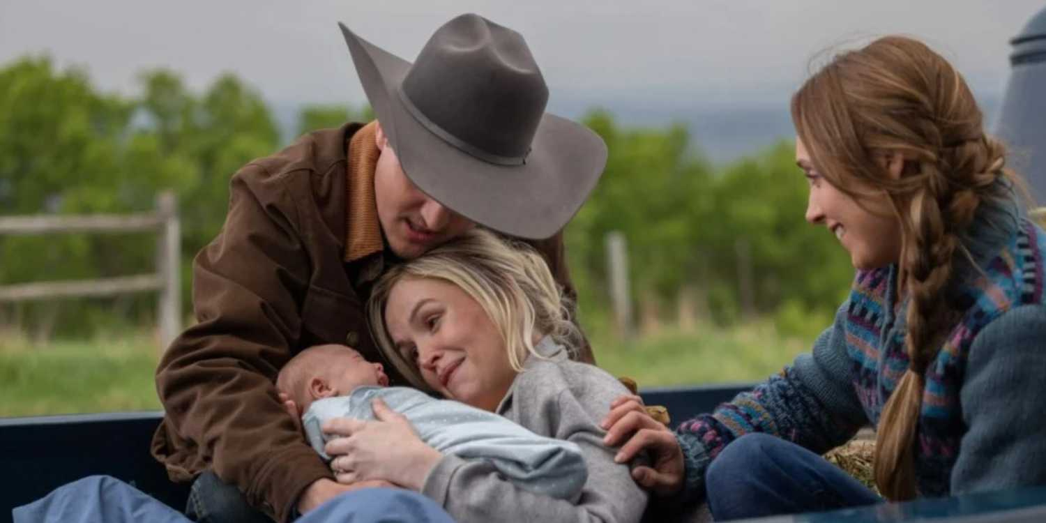 A woman after giving birth to her new baby in the back of a truck in Heartland
