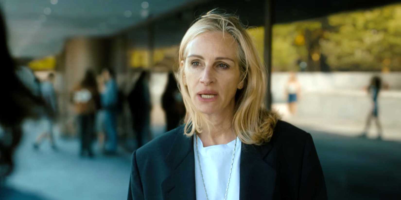 Julia Roberts speaking to Ayo Edebiri in After the Hunt