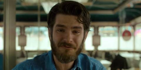 Andrew Garfield mid-sentence in After the Hunt 