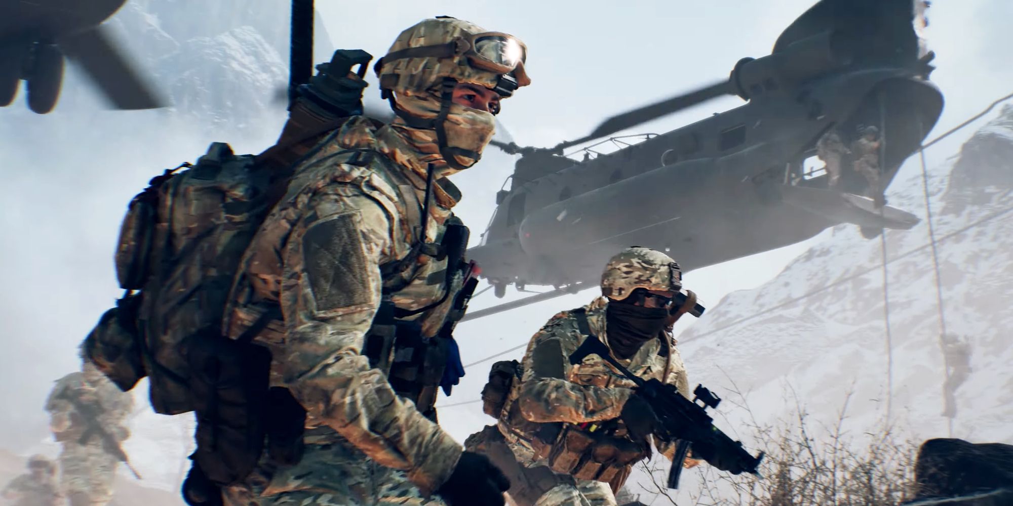Battlefield 6 soldiers and chinook helicopters.