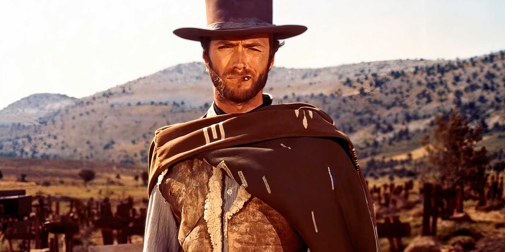 Clint-Eastwood como o homem sem nome no bom, o mal e o feio