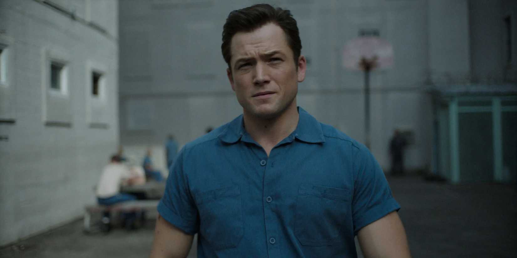 Taron Egerton looking serious in Black Bird