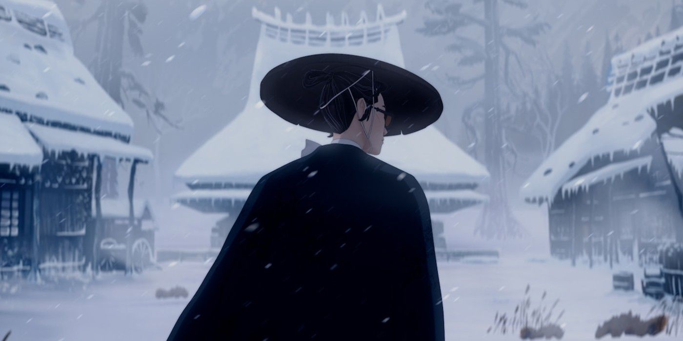 Mizu em uma cena de ação de Blue Eye Samurai, série da Netflix