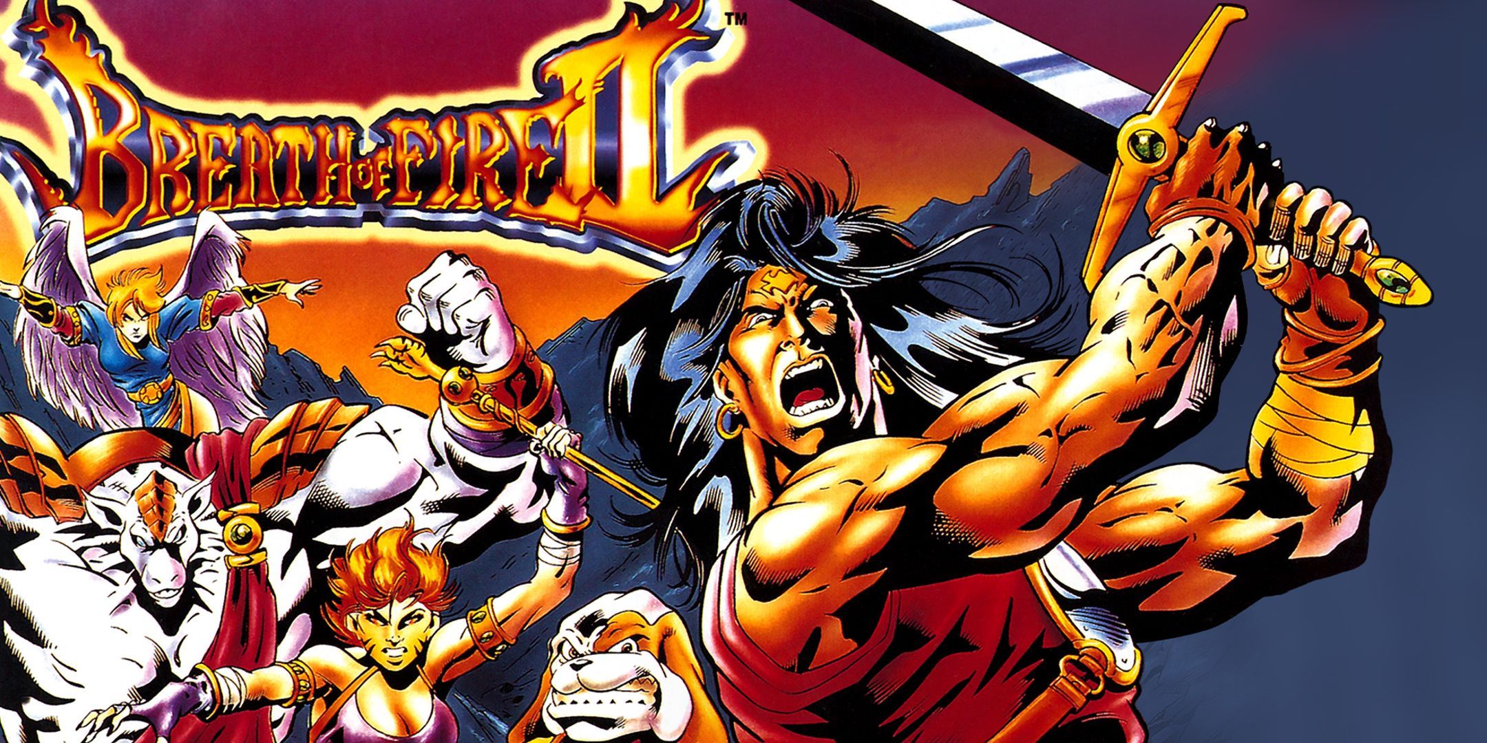 Personaggi di Breath of Fire 2 posano sulla copertina SNES.