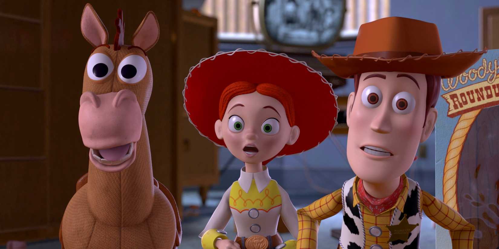 Woody, Jessie e o cachorro Slinky em Toy Story 2