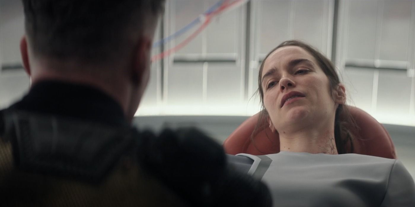 Captain Batel looks up at Pike from her sickbay bed in Star Trek Strange New Worlds Hegemony Part II