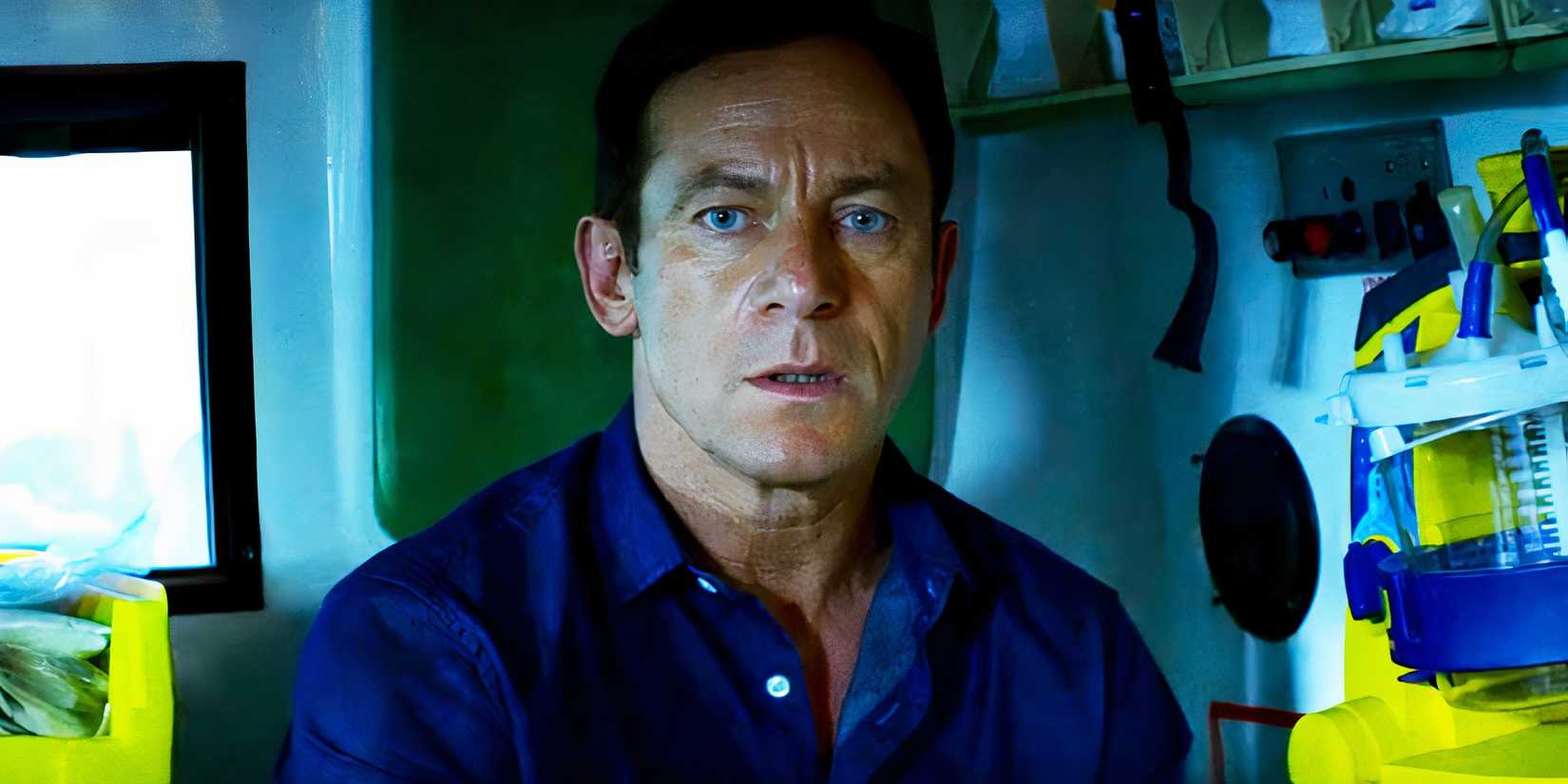 Jason Isaacs as Dr Hunter Aloysius "Hap" Percy looking concerned in The OA