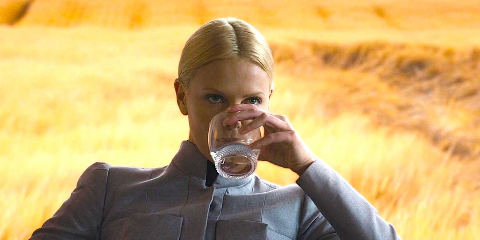 Charlize Theron's Meredith drinks a glass of water in Prometheus