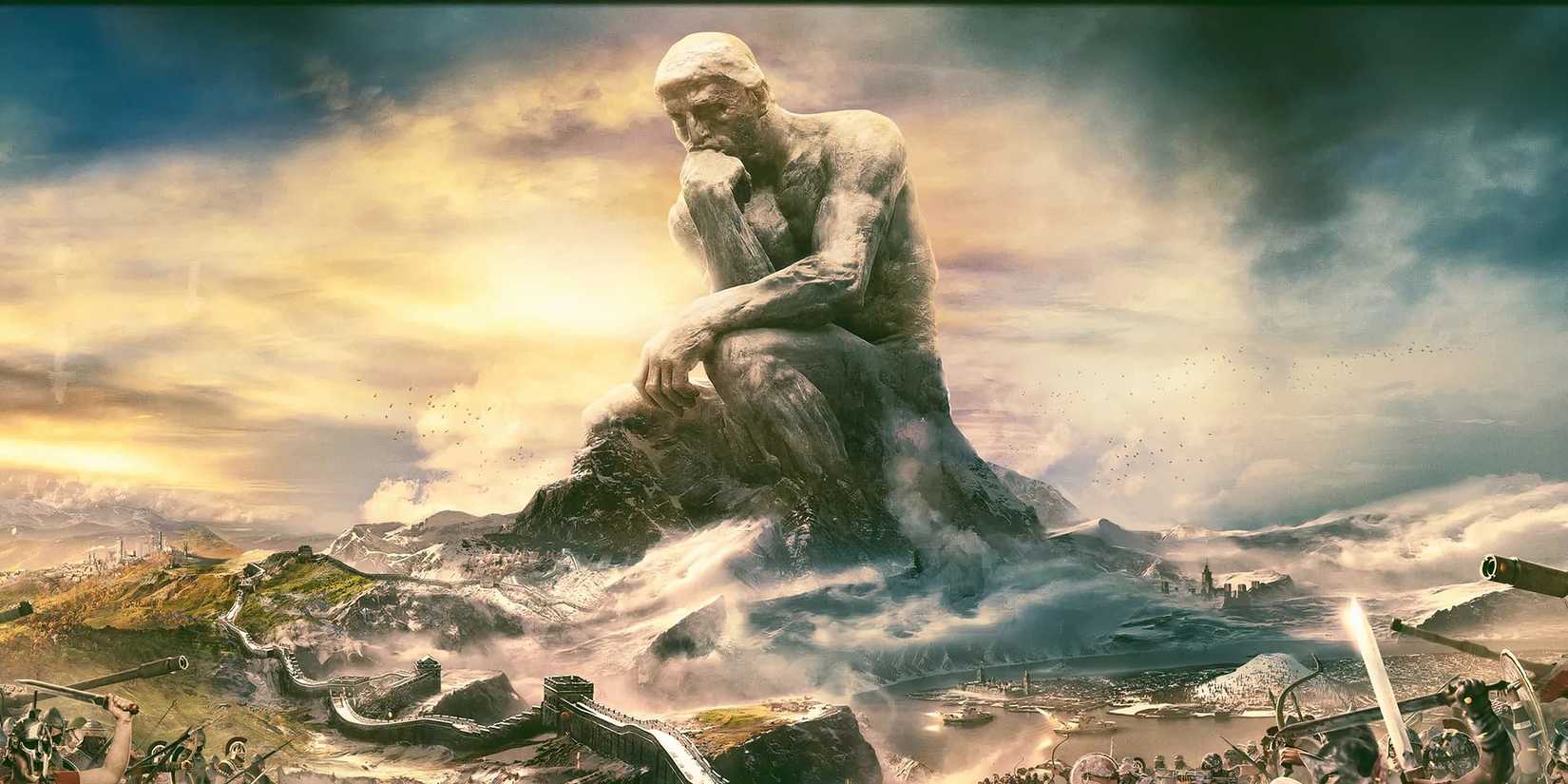 A arte -chave para a civilização 6 mostra uma estátua com vista para o mundo.