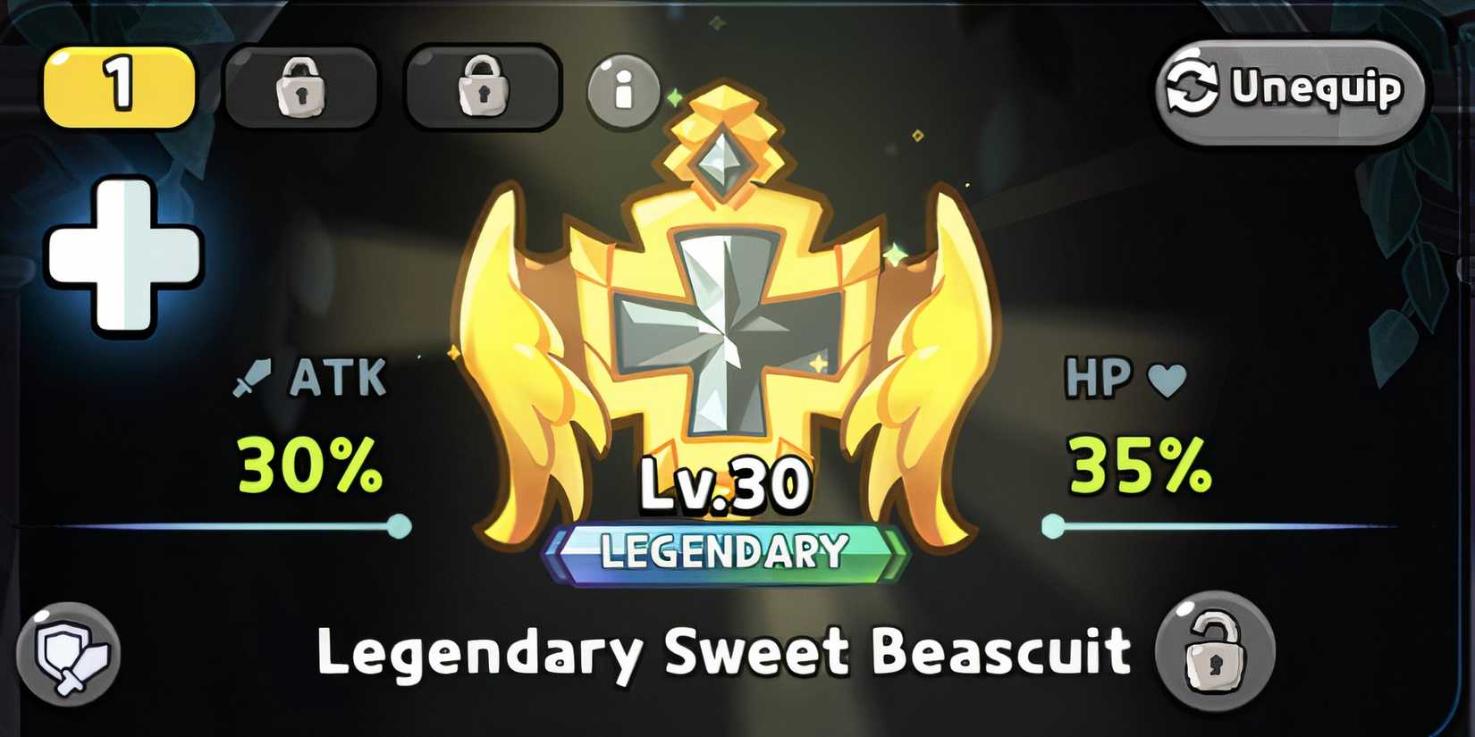 Cookie Run Kingdom Legendary Sweet Beascuit attack and HP screen
