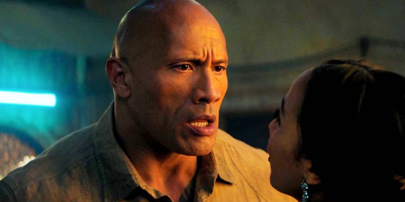 Dwayne Johnson looking confused in Jumanji The Next Level