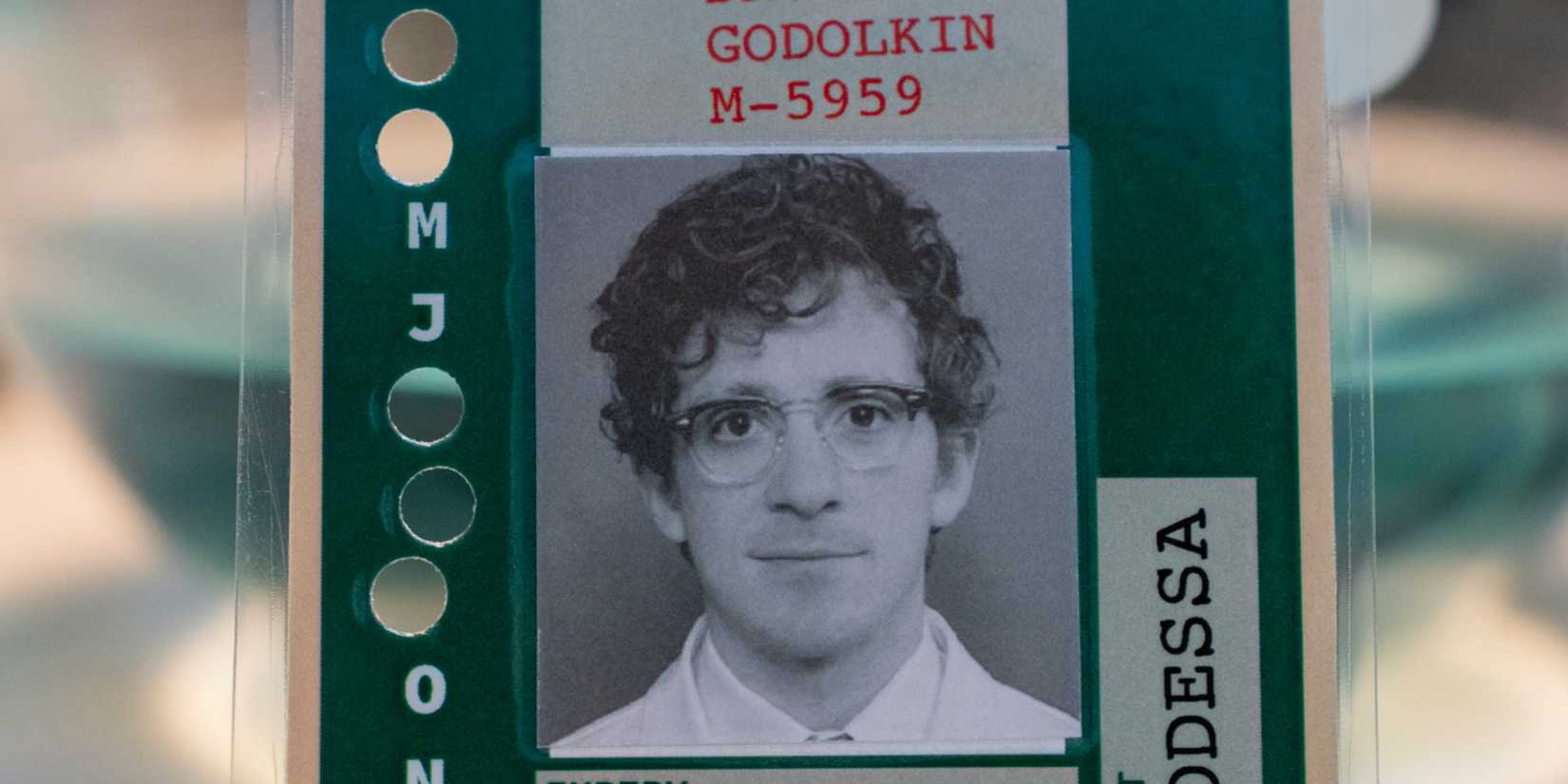 A close-up of a keycard featuring Ethan Slater in Gen V season 2