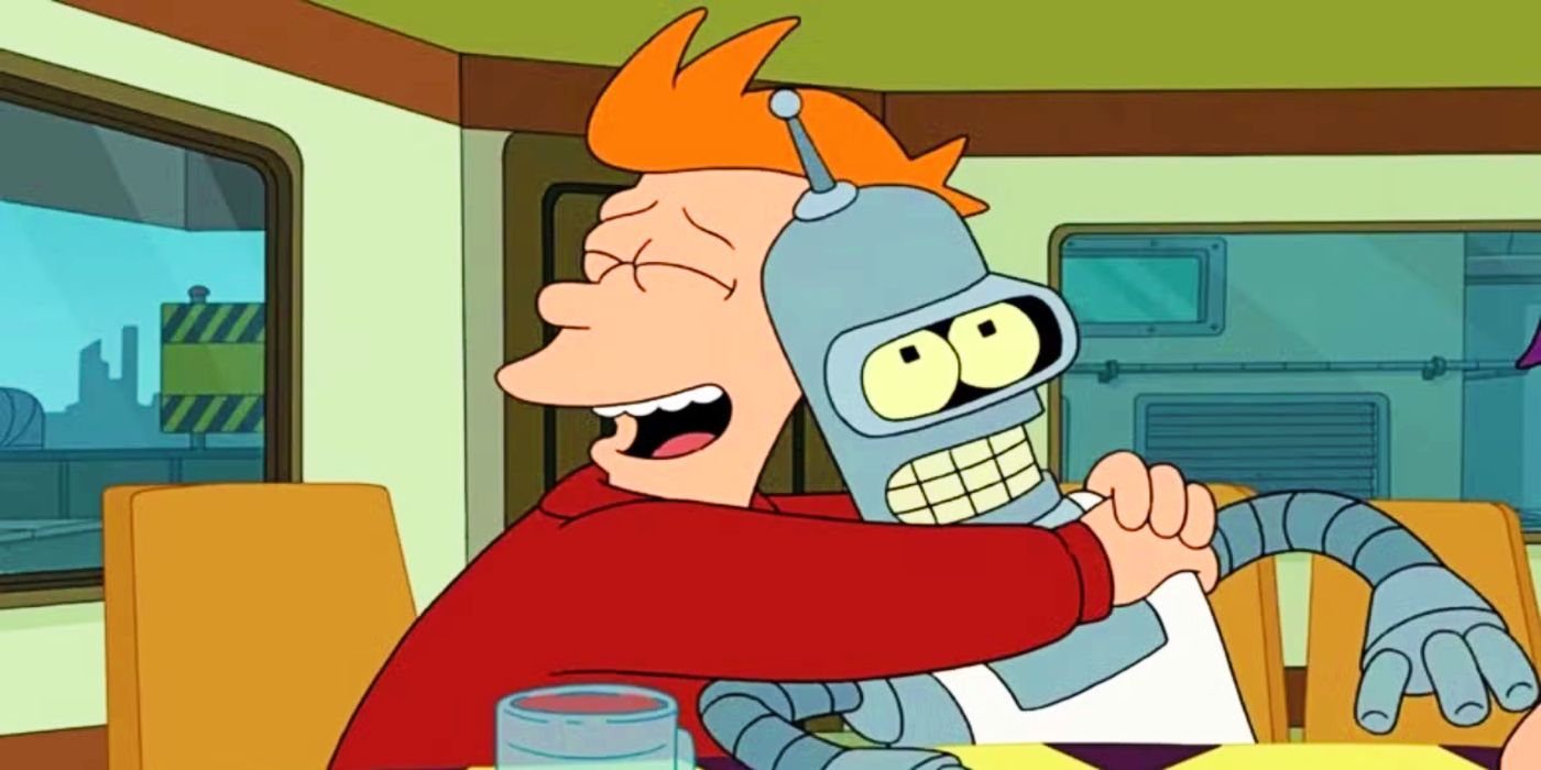 Fry abbraccia Bender in Futurama
