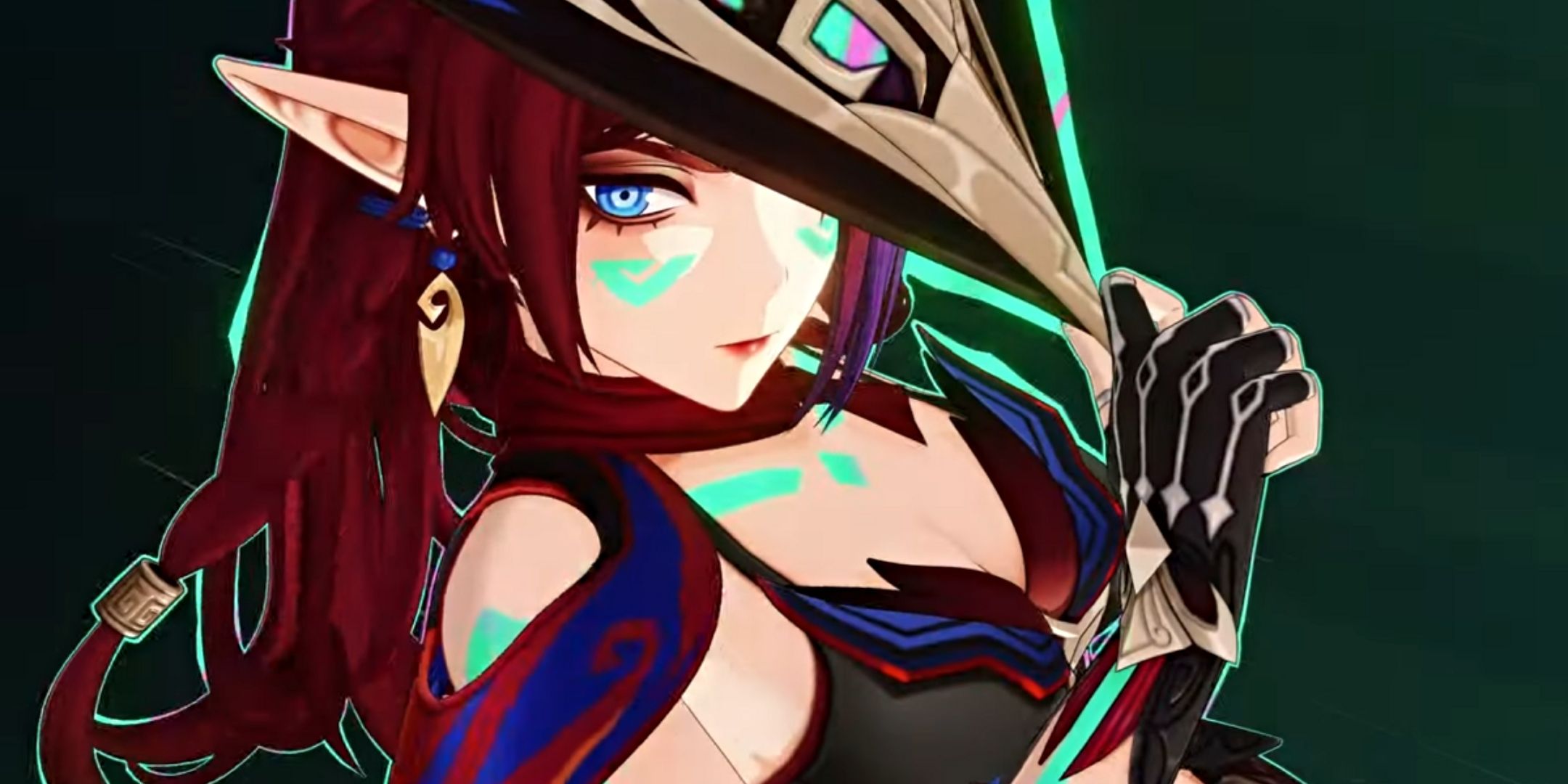 Genshin Impact's Chasca tips her hat.