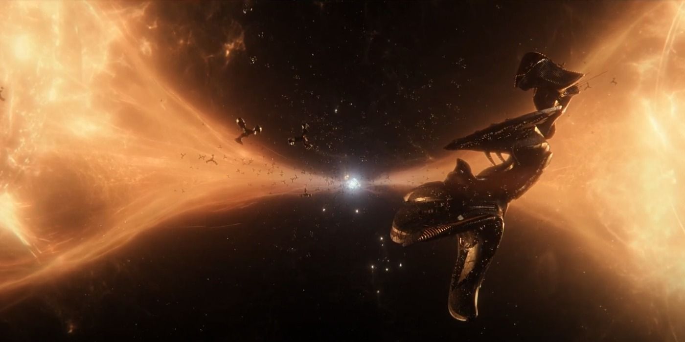Gorn ships fly toward the Enterprise in Star Trek Strange New Worlds Hegemony Part II