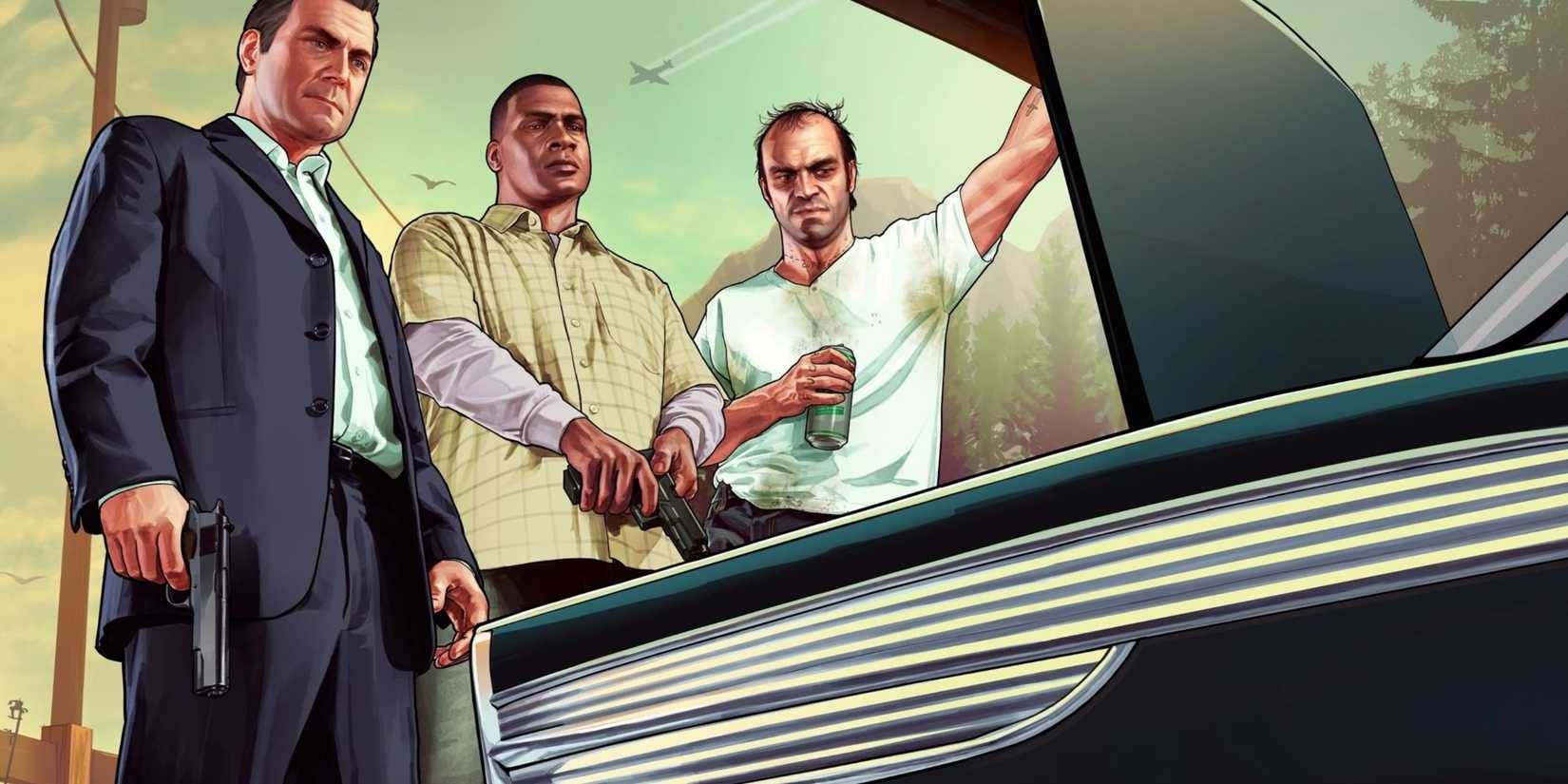 Key art of Michael, Trevor, and Franklin from GTA 5.