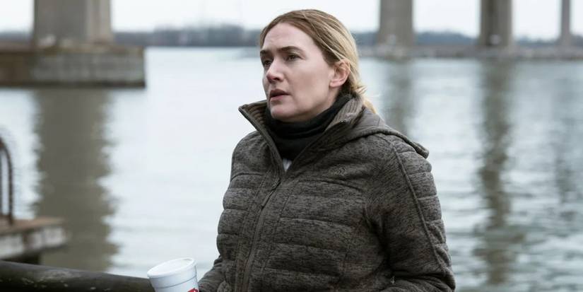 Kate Winslet in Mare of Easttown looking concerned in the episode "Illusions"
