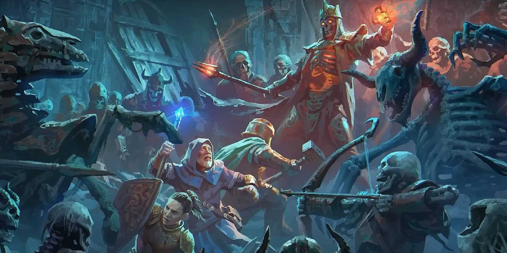 Dungeons and Dragons players fighting against horde of undead enemies