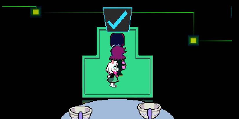 Deltarune Kris finding a chest with a blue checkmark in it during Chapter 2