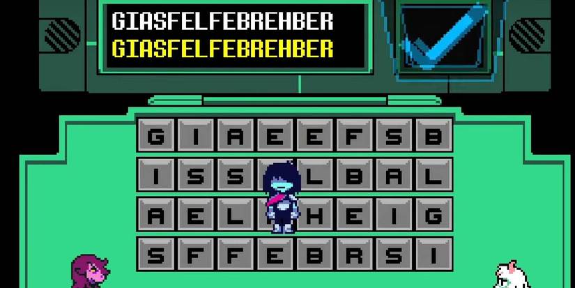 Deltarune Chapter 2 Kris solving a puzzle to unlock a blue checkmark for Hacker NPC