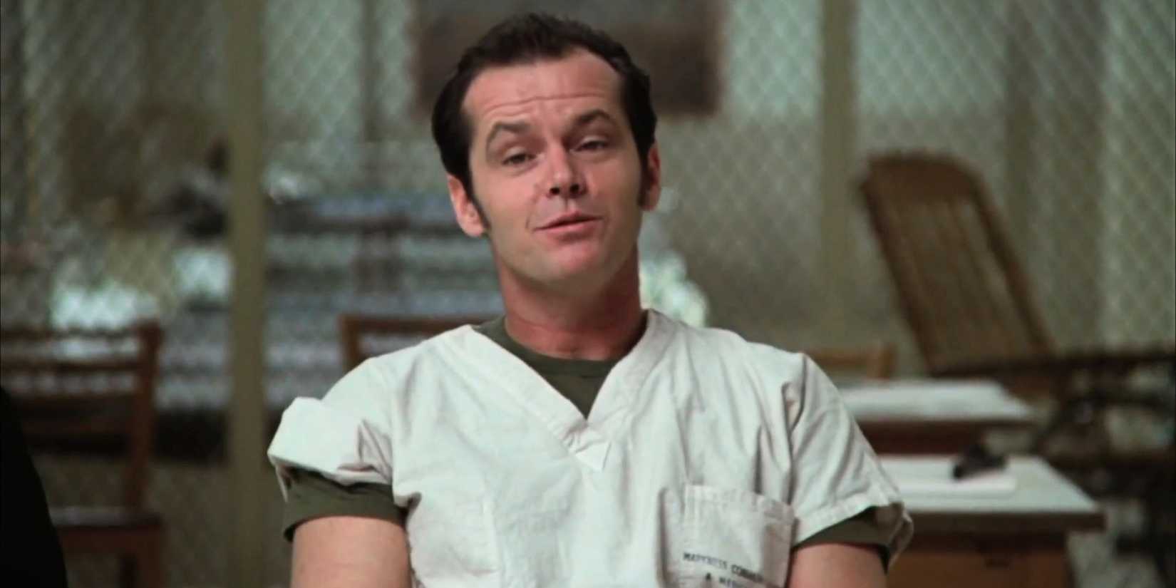 Jack Nicholson como Randle Patrick RP McMurphy em terapia em Um Estranho no Ninho