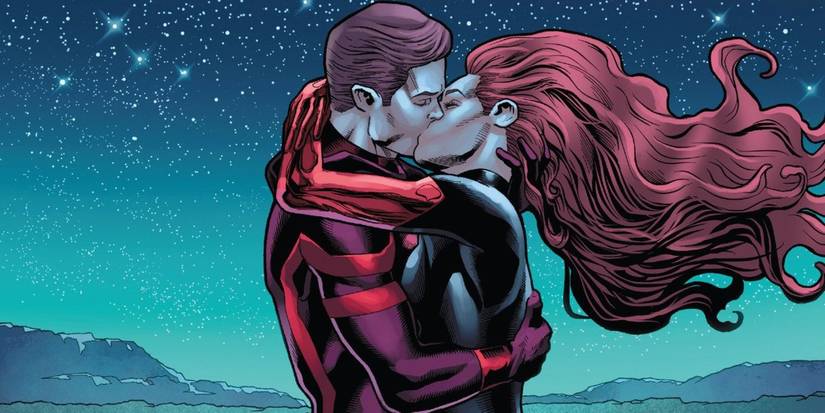 Jean Grey and Cyclops kiss in their reunion in The Phoenix Resurrection #5