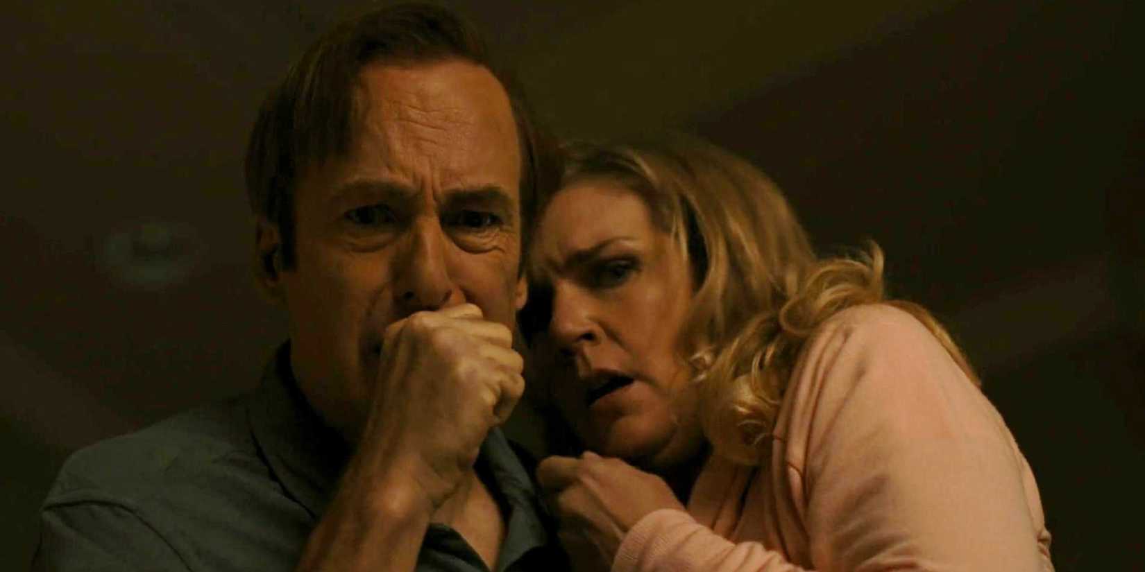 Jimmy e Kim parecendo horrorizados em Better Call Saul