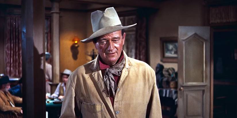 John Wayne as John Chance looking down in Rio Bravo