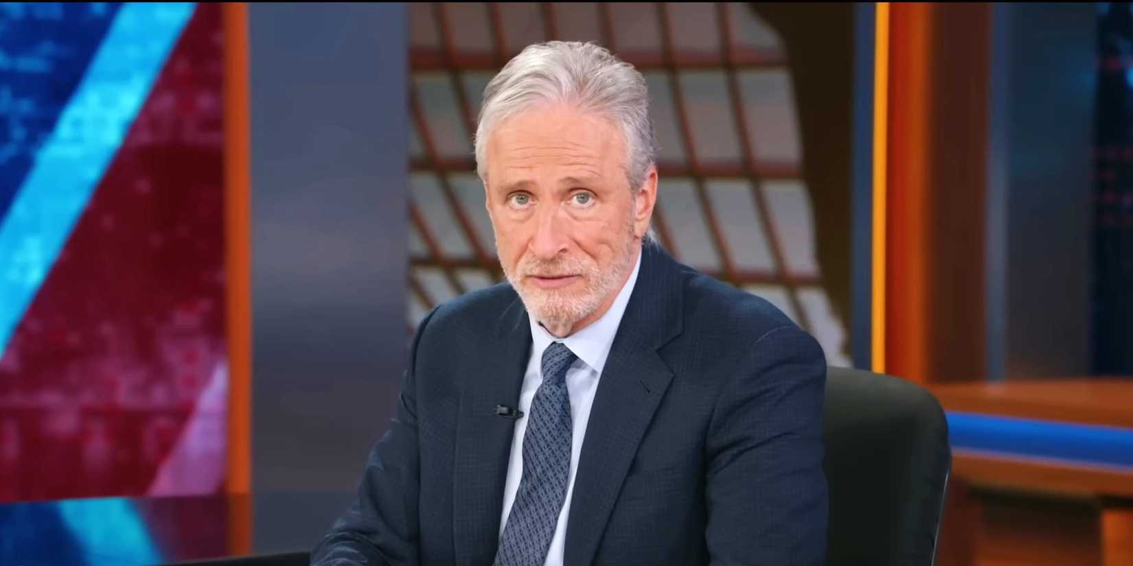 Jon Stewart on The Daily Show on Monday, July 7, 2025 looking worried