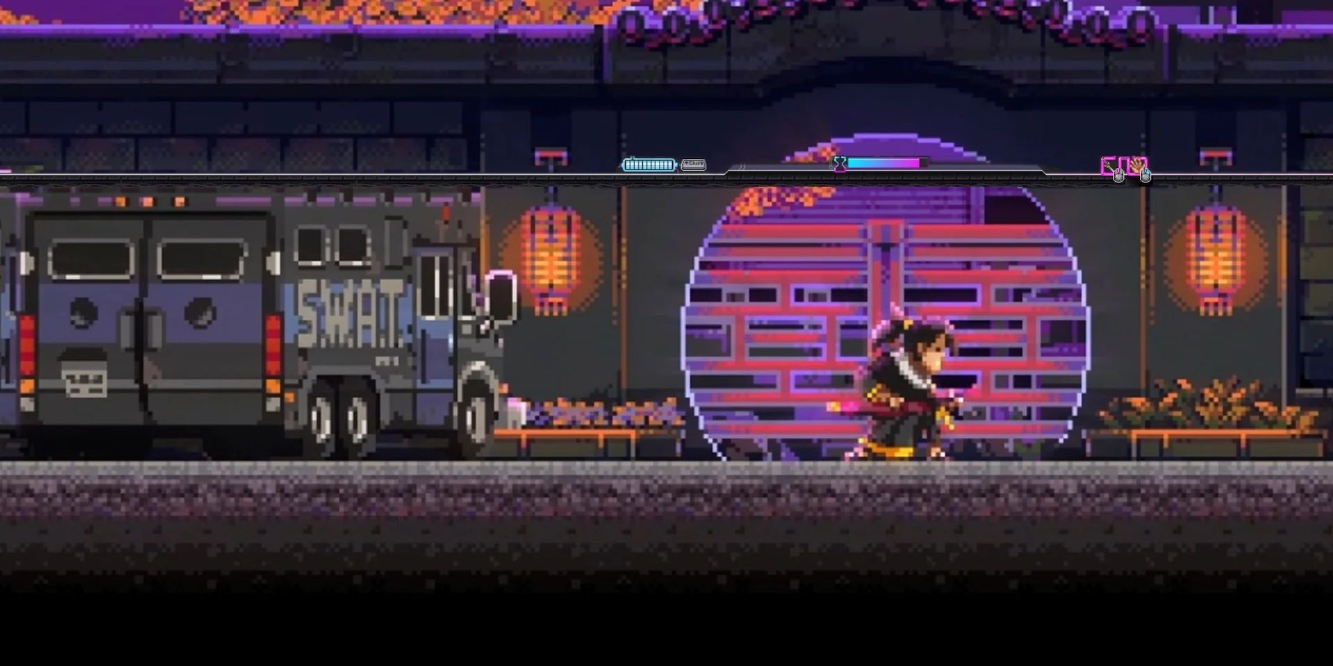 Zero armato con katana vicino ad una volante SWAT
