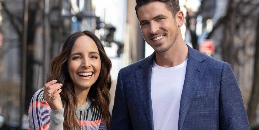 Lilliana Vazquez and Scott Tweedie E! News smiling posing together outdoors