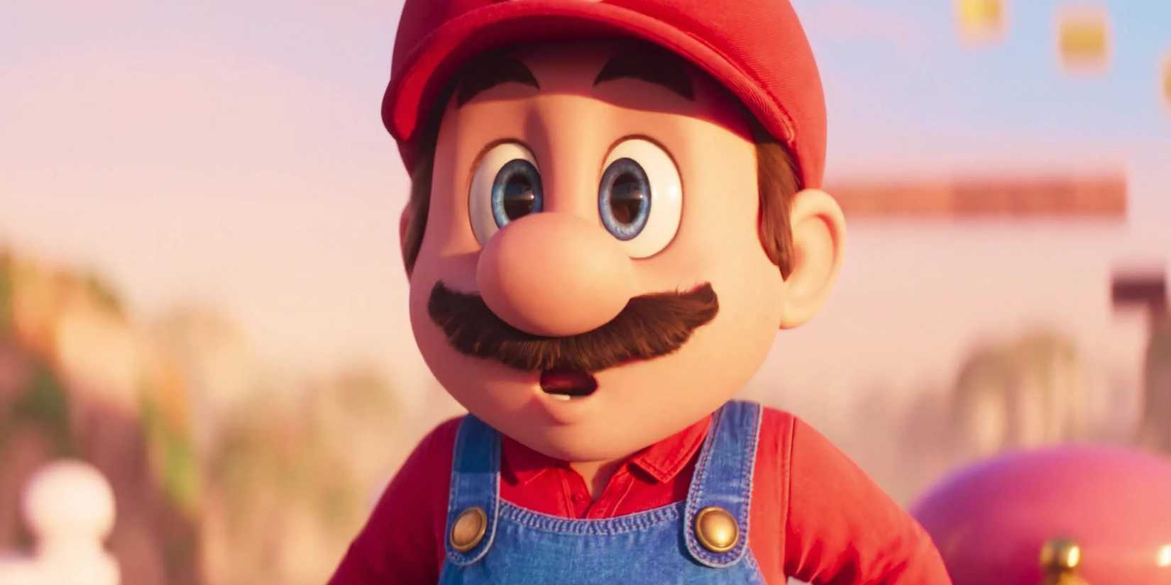 Mario com expressão chocada em Super Mario Bros. O Filme