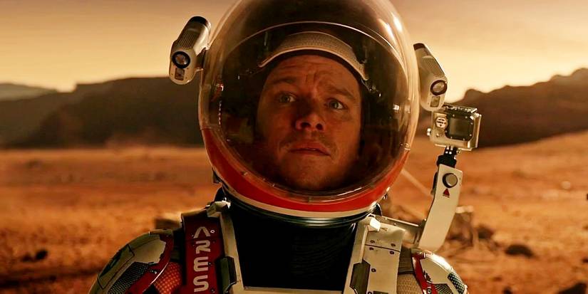 Matt Damon looking concerned and disturbed in The Martian