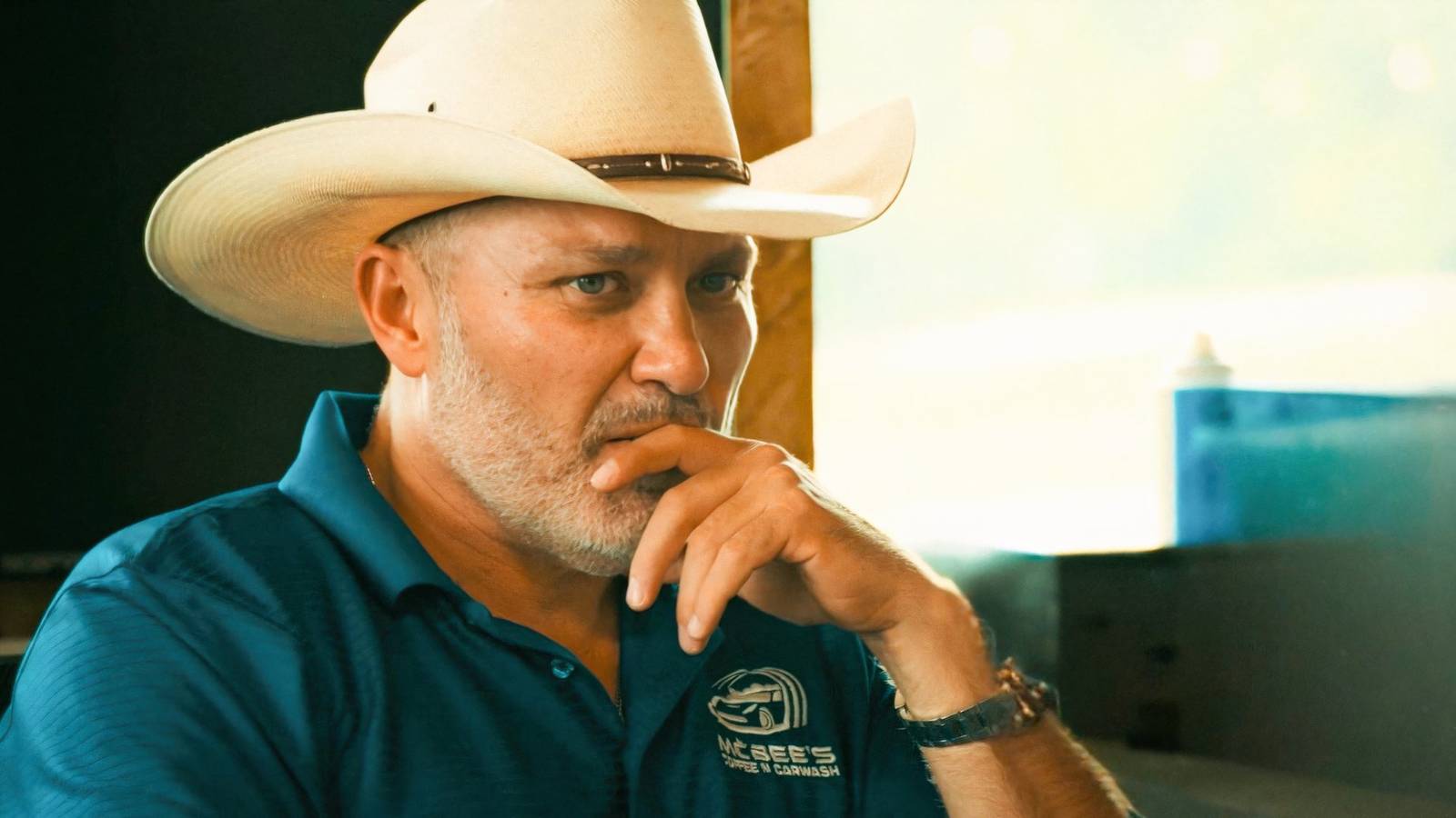 McBee Dynasty's Steve McBee with cowboy hat thinking expression