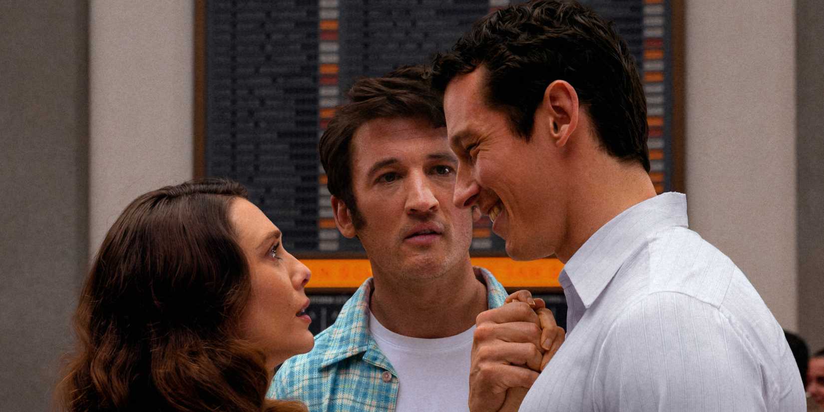 Miles Teller, Callum Turner, and Elizabeth Olsen in Eternity