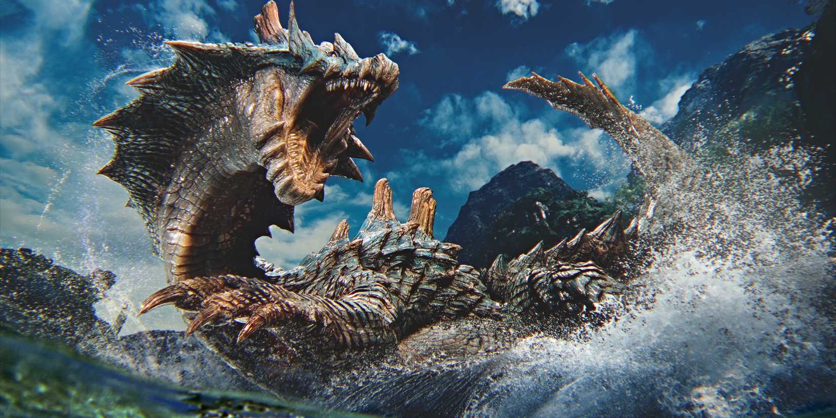 Lagiacrus из Monster Hunter Wilds сражается в воде.