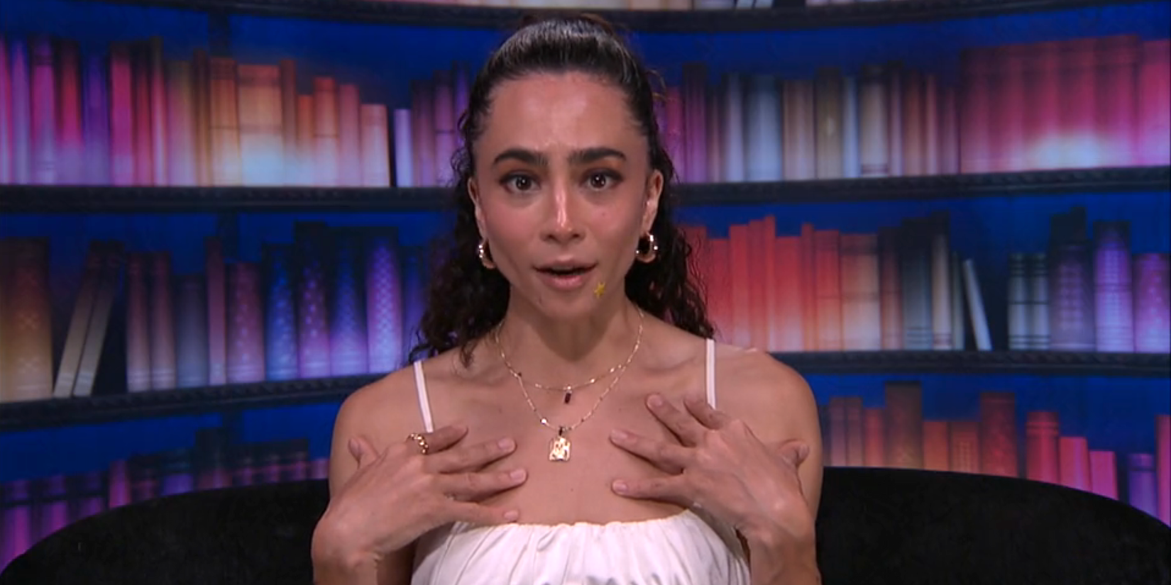 Morgan Pope gestures to herself during a confessional on Big Brother season 27