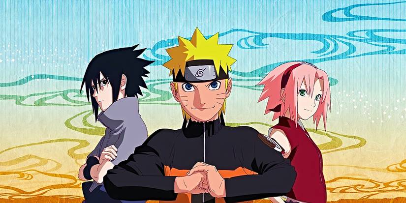 Anime-Visual von Naruto Shippuden mit Naruto, Sasuke und Sakura