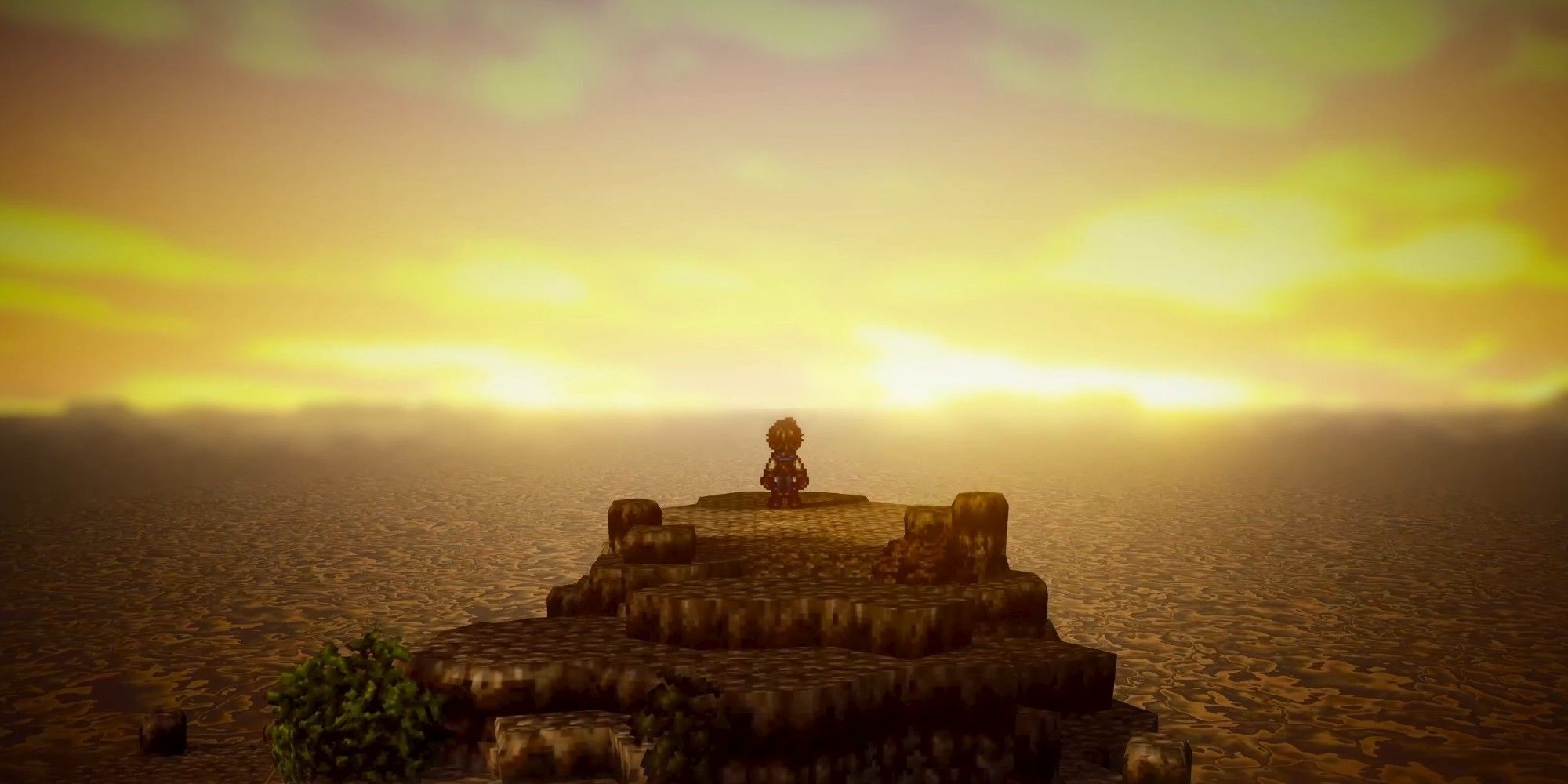 Octopath Traveler 0 protagonist staring out into the sunset.