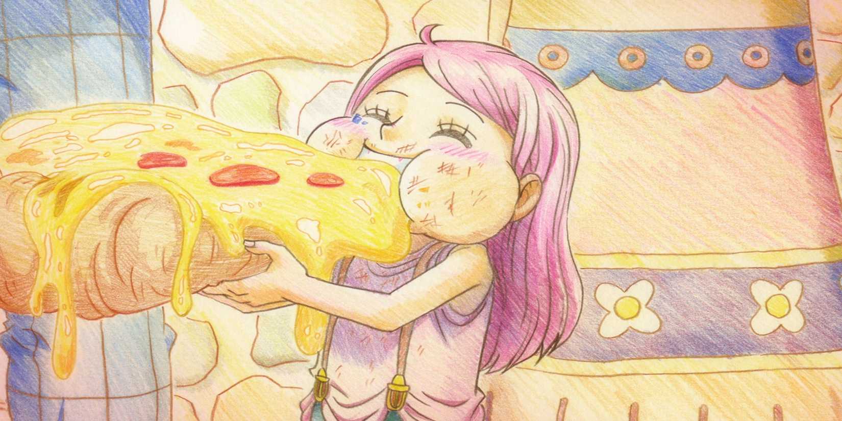 Bonney eating pizza