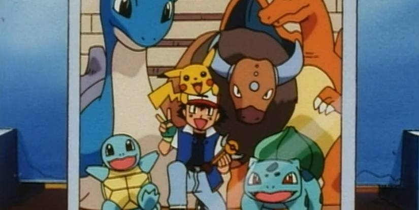 Ash com sua equipe na Orange League em Pokémon