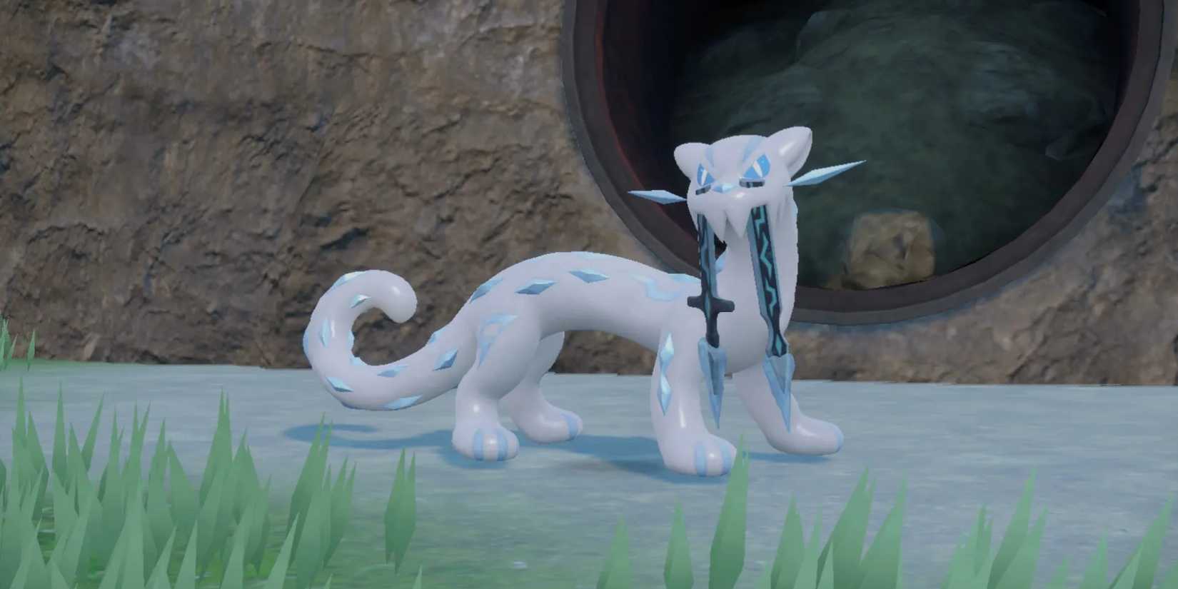 Pokemon Scarlet and Violet's Chien-Pao stands in front of ruins.