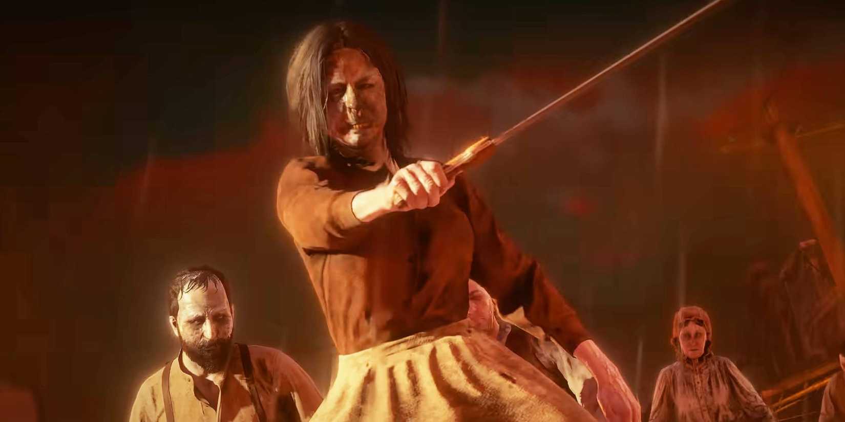 A zombie holding a machete in Red Dead Online.
